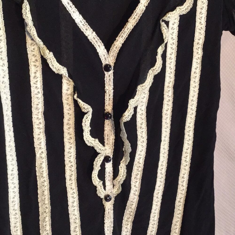 Inc Cream/black nylon ruffled button down blouse M - Picture 4 of 5